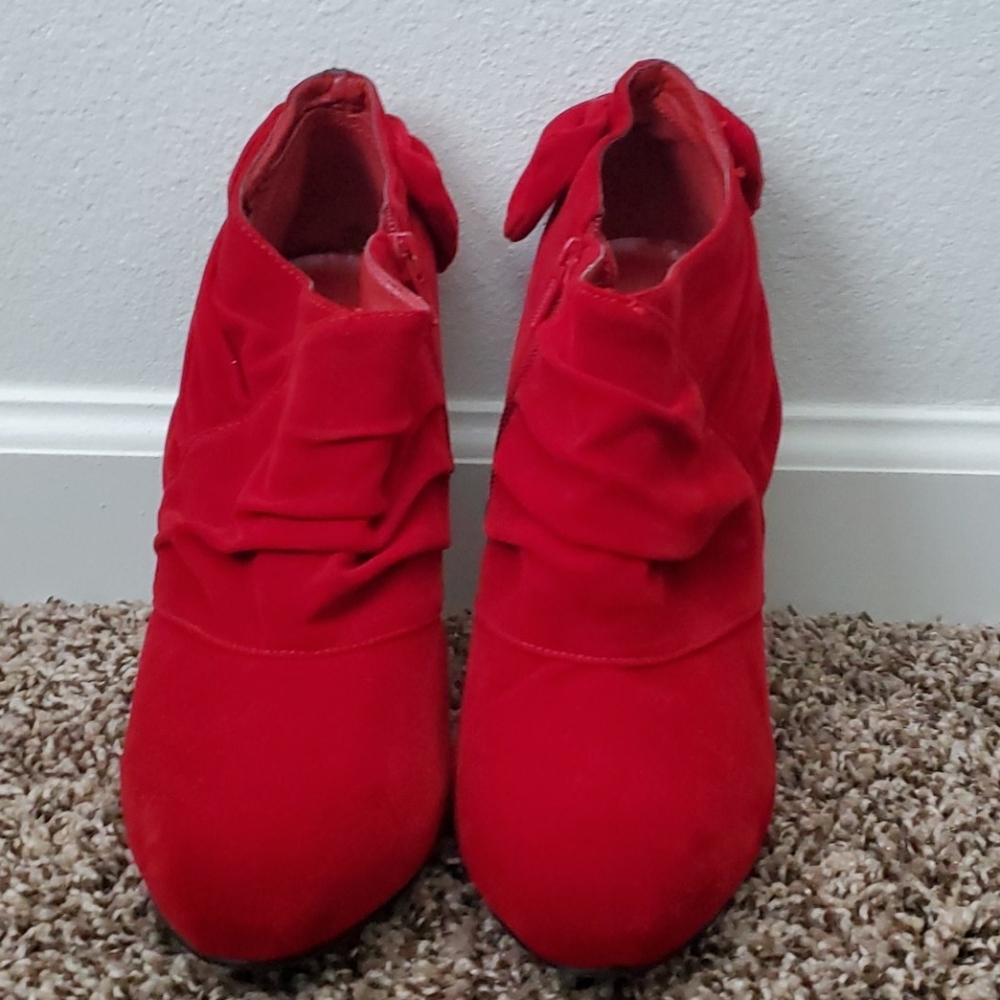 SHI by Journey Red Suede Ankle Boot